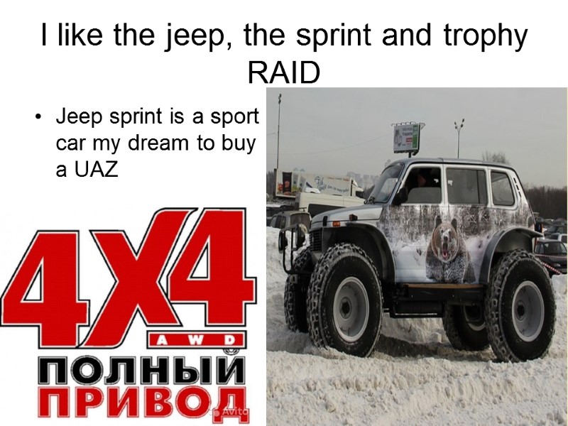 I like the jeep, the sprint and trophy RAID  Jeep sprint is a